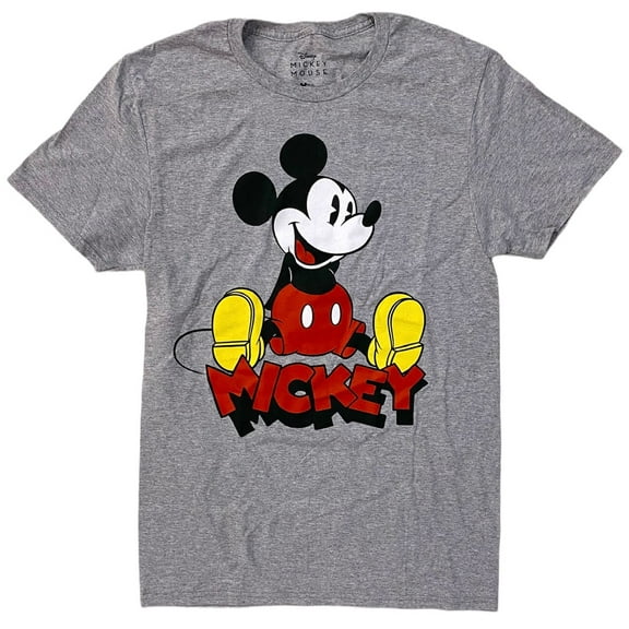 Mickey Mouse Disney Men's Officially Licensed Graphic Print Tee T-Shirt (Small, Heather Gray (Mickey Sitting))