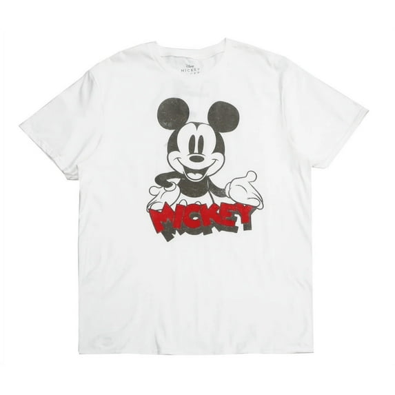 Mickey Mouse Disney Men's Officially Licensed Retro Distressed Classic Vintage Tee T-Shirt - White (Large)