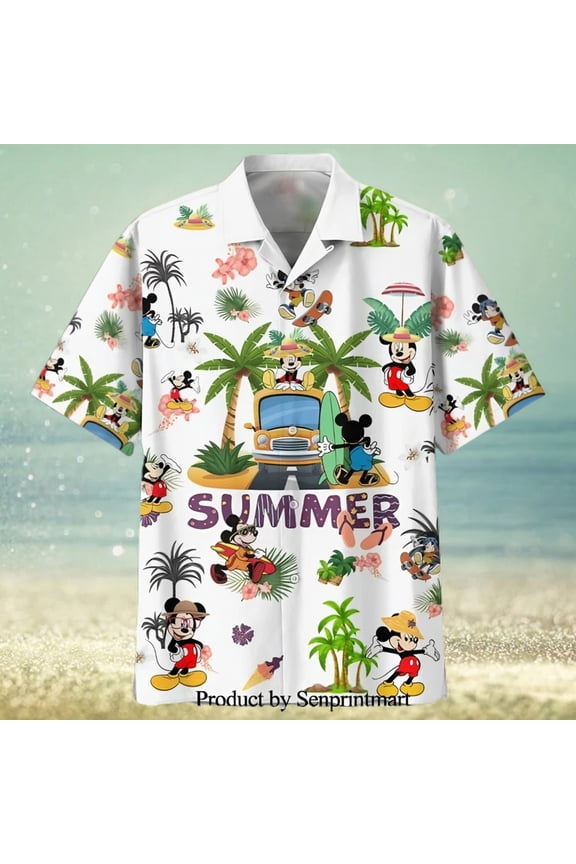 Mickey Mouse Disney Summer Vacation Full Printing Hawaiian Shirt – White