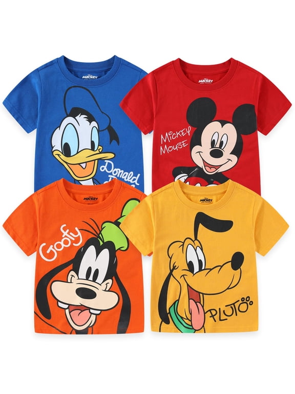 Mickey Mouse Donald Duck and Goofy Short Sleeve T-Shirts (Boys), 4 Pack, Sizes 2T-12
