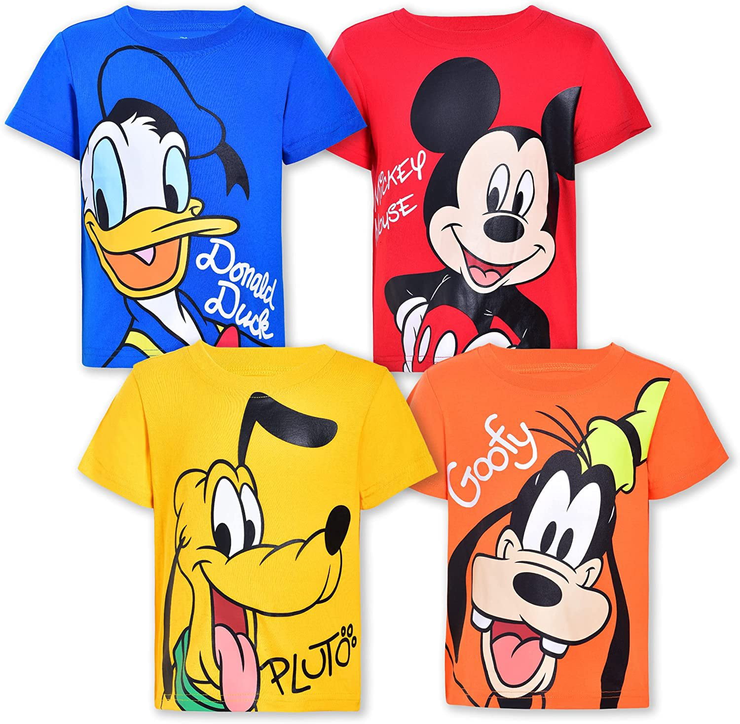 Disney Boy's 4-Pack Mickey and Friends Short Sleeves Graphic Tee Shirt,  Blue/Orange/Red/Yellow, 2T