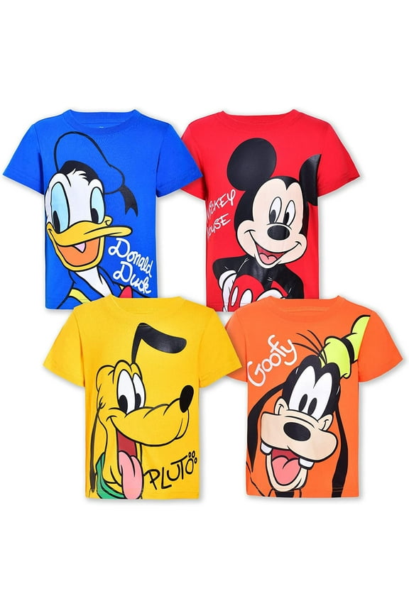 Mickey Mouse, Donald Duck and Goofy Boys 4 Pack Character Short Sleeve Tees, Toddler