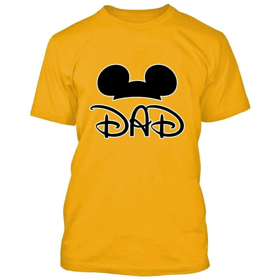 Mickey Mouse Ears DAD Prented T-Shirt Father Cartoon Gold Tee Small