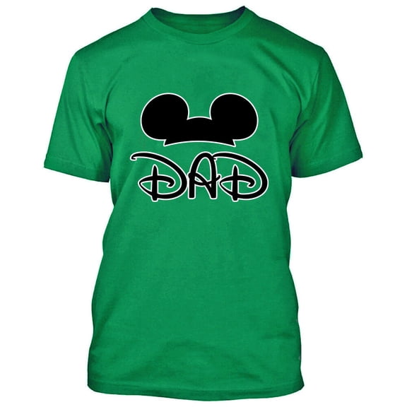 Mickey Mouse Ears DAD Prented T-Shirt Father Cartoon Irish Green Tee Medium