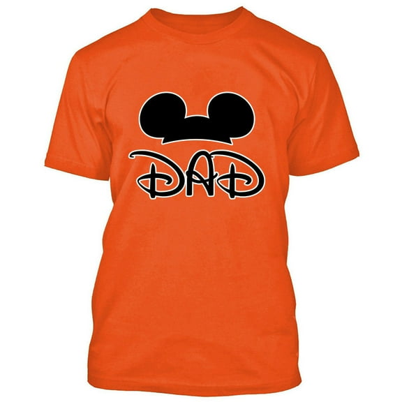 Mickey Mouse Ears DAD Prented T-Shirt Father Cartoon Orange Tee Medium
