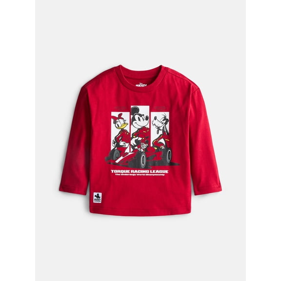 Disney Mickey Mouse Toddler Boys F1 Grand Prix Tee with Long Sleeves, Sizes 12M-5T