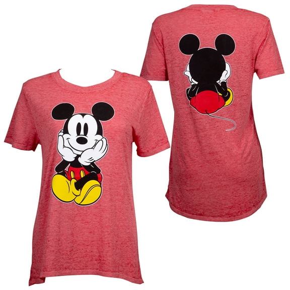 Mickey Mouse Front and Back Juniors Fitted Red T-Shirt-XLarge
