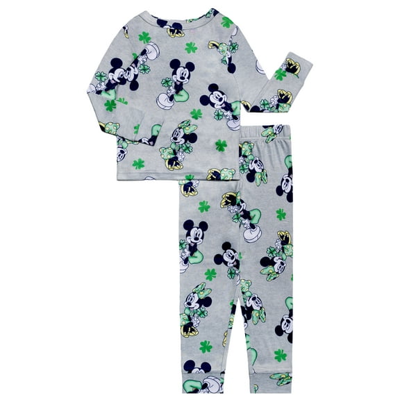 Mickey Mouse Girls 2- Piece St Patricks Day Long Sleeve and Pant Pajama Set, Sizes 4-10