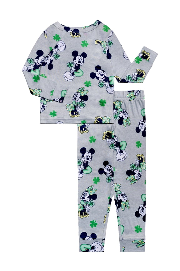Mickey Mouse Girls 2- Piece St Patricks Day Long Sleeve and Pant Pajama Set, Sizes 4-10