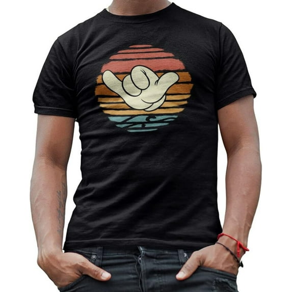 Mickey Mouse Hang Loose Hand Classic Vintage Licensed Adult Men's Graphic T-Shirt (Black, XXX-Large Tall)