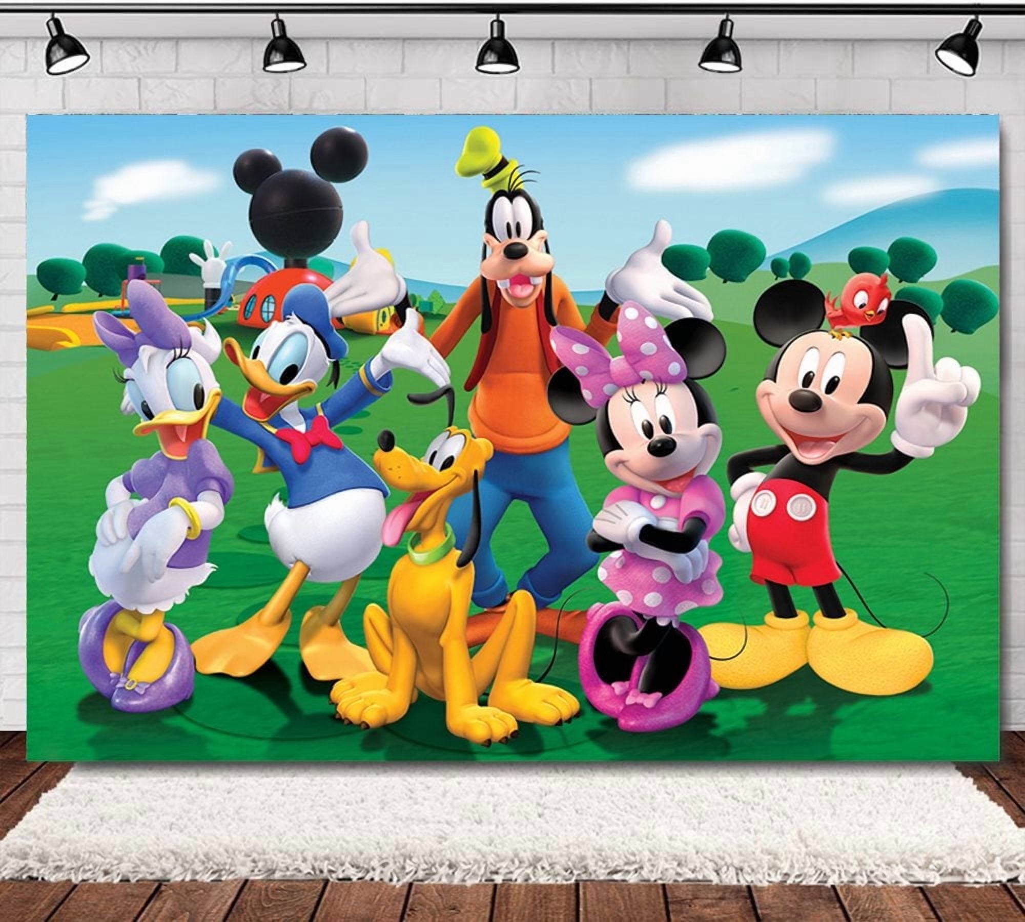 Happy Birthday Mickey Anime Cartoon Theme Backdrops Banner Birthday Party Decor Supplies,5.9x3.6ft