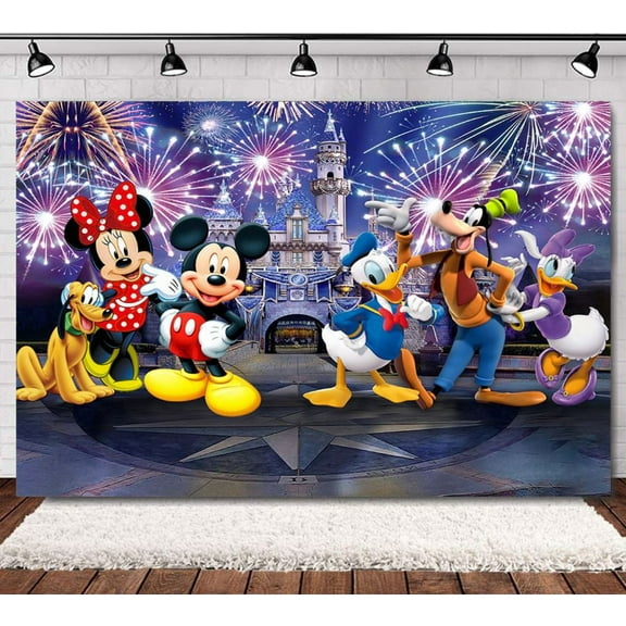 Happy Birthday Mickey Anime Cartoon Theme Backdrops Banner Birthday Party Decor Supplies,5.9x3.6ft