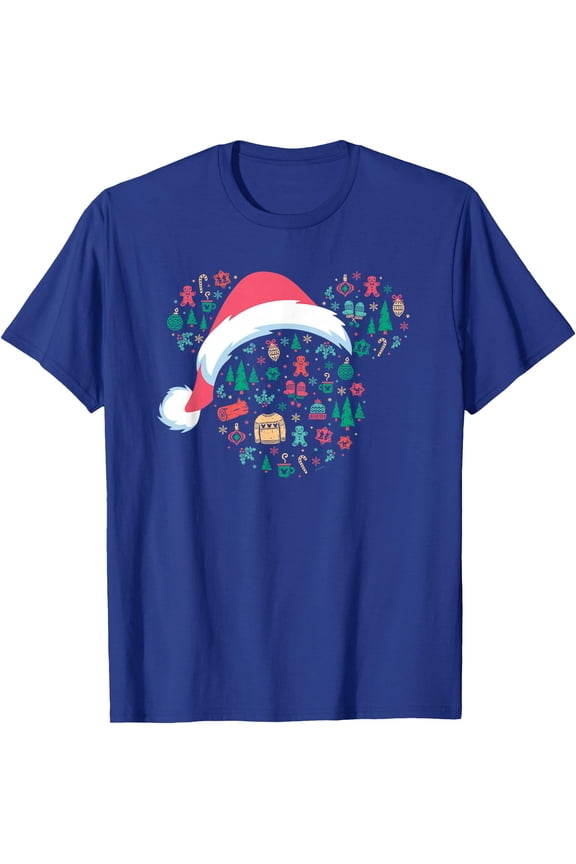 Mickey Mouse Head Icon Christmas Holiday Santa Hat DTG Print Unisex T-Shirt,Royal Blue Color,Size 4XL