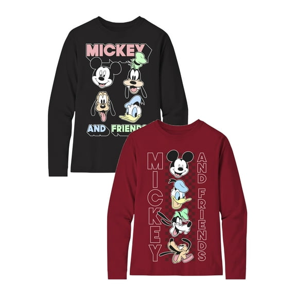 Mickey Mouse Head To Heads Up, Boys Apparel Graphic Crew Neck LS T-Shirt, 2-Pack, Sizes 4-18 (Little Boys & Big Boys)