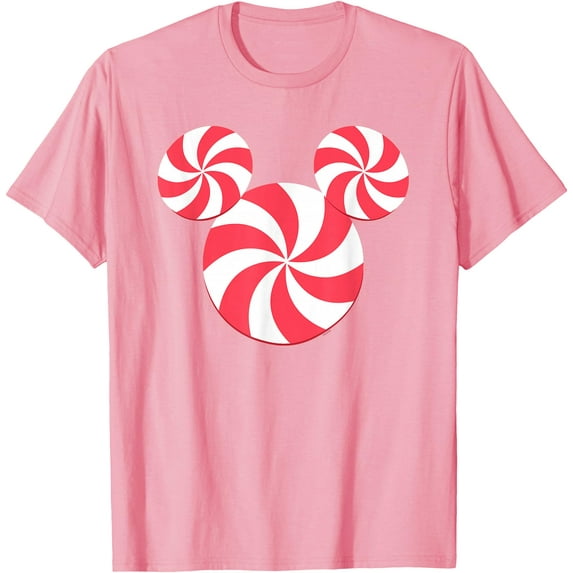 Mickey Mouse Icon Christmas Peppermint Candy Holiday DTG Print Unisex T-Shirt,Light Pink Color,Size YXS