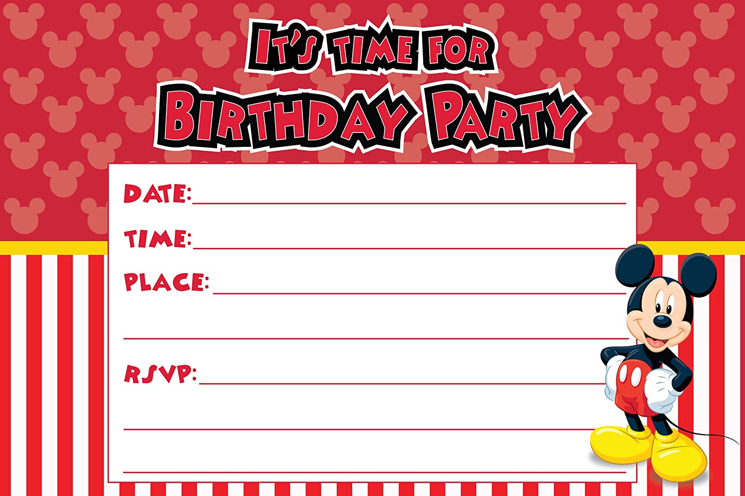 Mickey Mouse Invitation Cards for Kids' Party with Envelopes Birthday