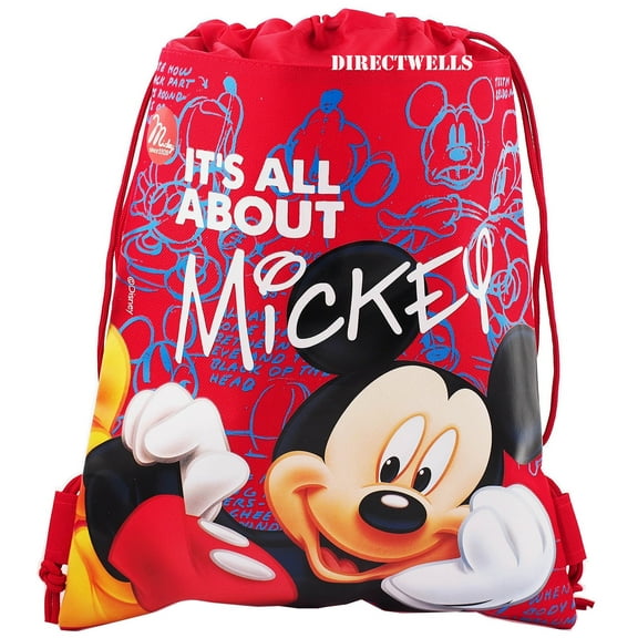 Mickey Mouse " It's All About Mickey " Character Licensed Red Drawstring Bag