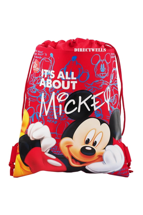 Mickey Mouse " It's All About Mickey " Character Licensed Red Drawstring Bag