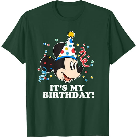Mickey Mouse It's My Birthday DTG Print Unisex T-Shirt,Forest Green Color,Size YM
