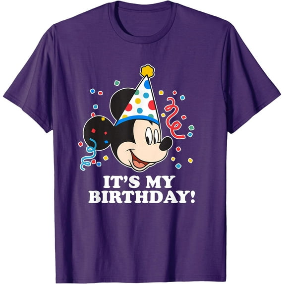 Mickey Mouse It's My Birthday DTG Print Unisex T-Shirt,Purple Color,Size YS