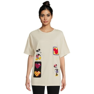 Mickey Mouse Juniors' Graphic Tee with Crochet Patch, Sizes XS-3XL