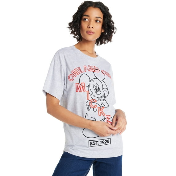 Mickey Mouse Juniors’ Graphic Tee with Embroidery, Sizes XS-3XL