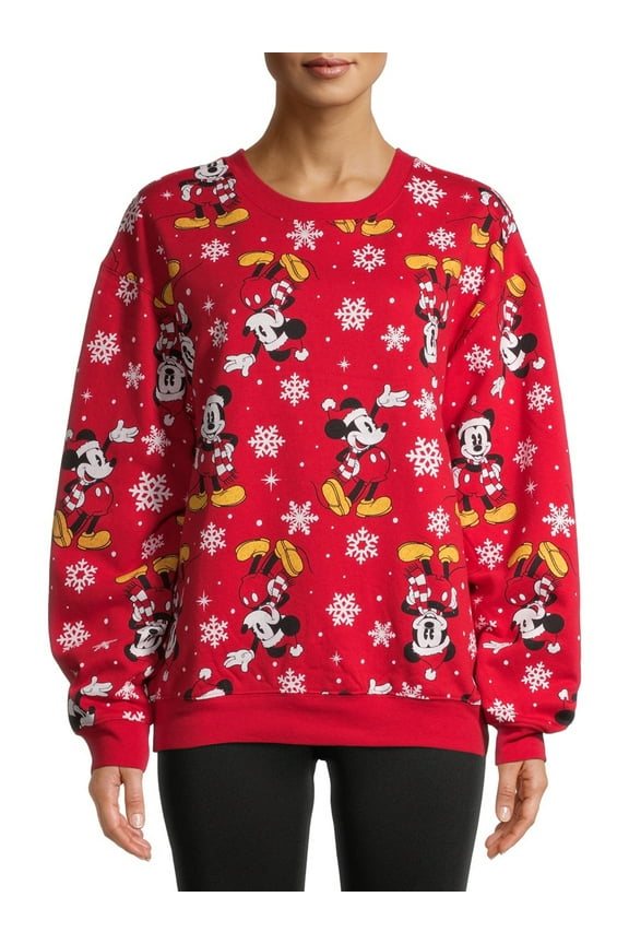 Mickey Mouse Juniors Printed Snowflake Holiday Sweatshirt