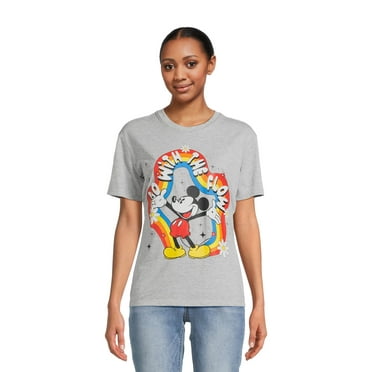 Mickey Mouse Juniors’ Rainbow Boyfriend Graphic Tee with Short Sleeves, Sizes XS-3XL