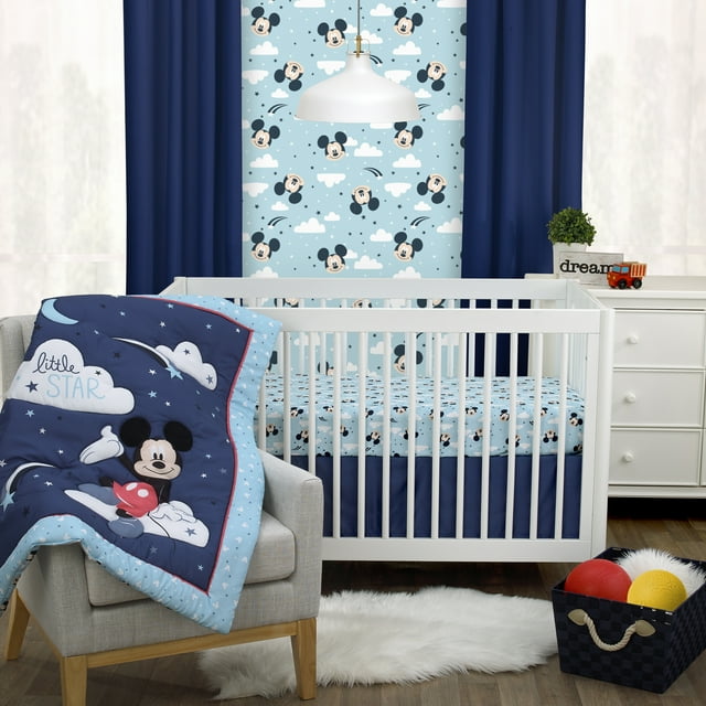 Mickey Mouse Little Star 3Piece Crib Bedding Set, Blue Comforter