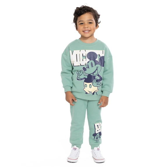 Mickey Mouse Long Sleeve Graphic Crewneck with Matching Jogger Pant, 2 Piece Set, Sizes 12M-5T