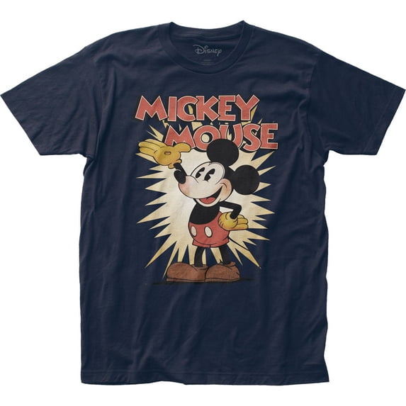 Mickey Mouse Men's Navy Blue Vintage T-Shirt-XLarge
