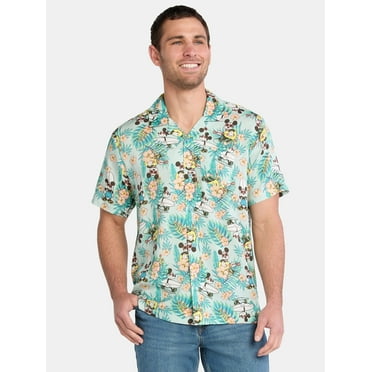 Mickey Mouse Men's Print Button Up Shirt with Short Sleeves, Sizes S-3XL