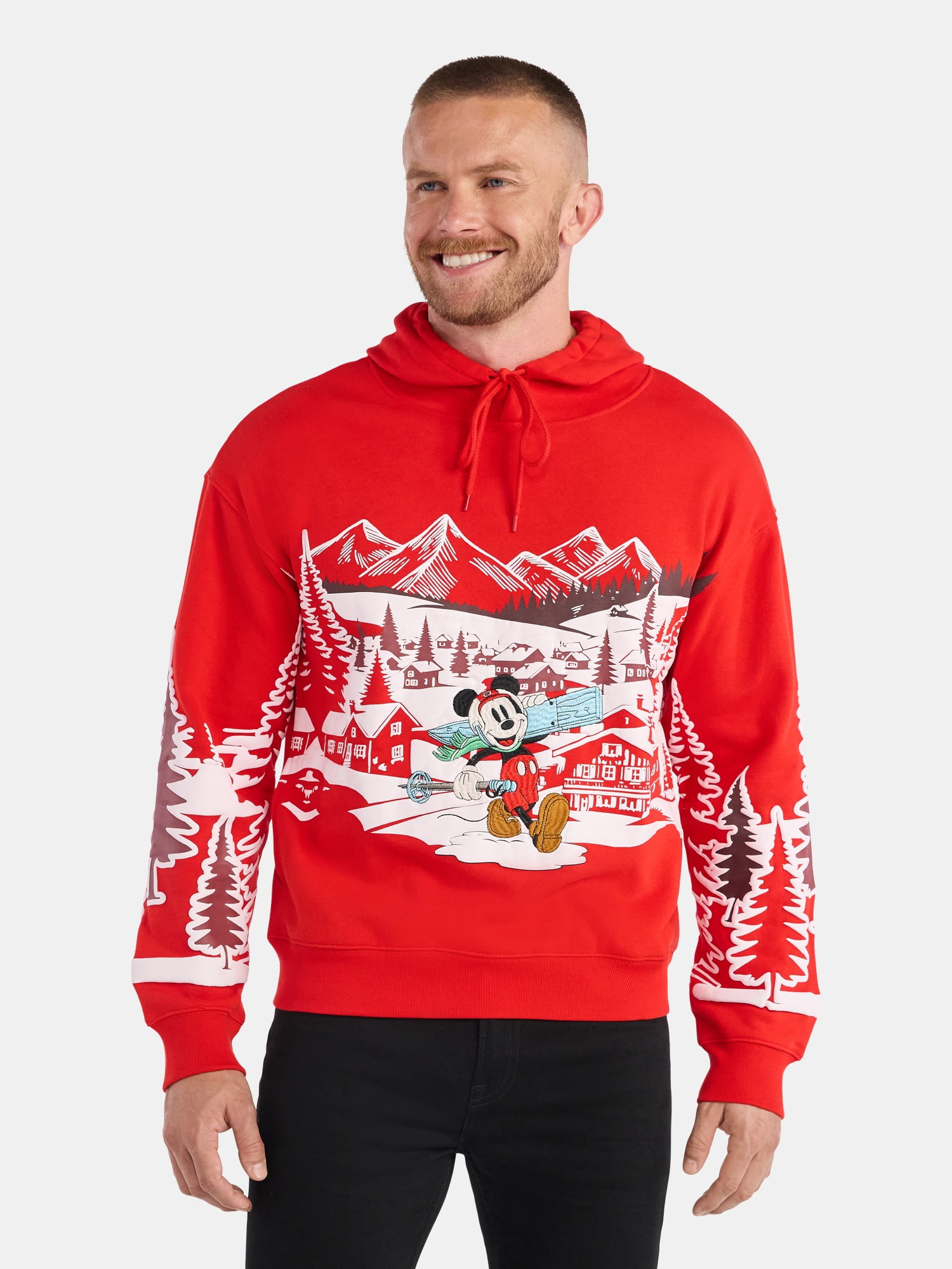 Disney Mickey Mouse Apres Ski Men's and Big Men's Graphic Hoodie Emboridered Sweatshirt, Sizes S-3XL