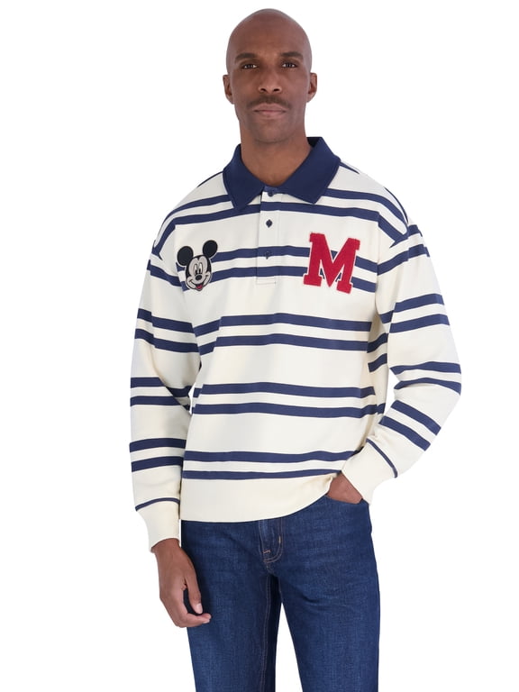 Mens Cream Long Sleeve Rugby Shirt, Sizes XS-3XL