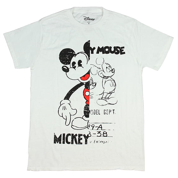 Mickey Mouse Mens T-Shirt - Half Sketch Half Cartoon Image (Small)