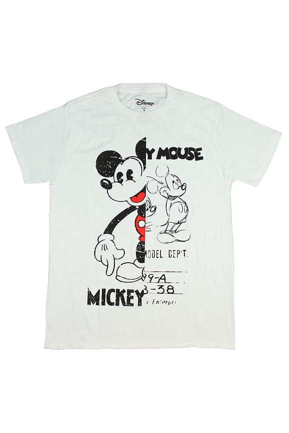 Mickey Mouse Mens T-Shirt - Half Sketch Half Cartoon Image (Small)