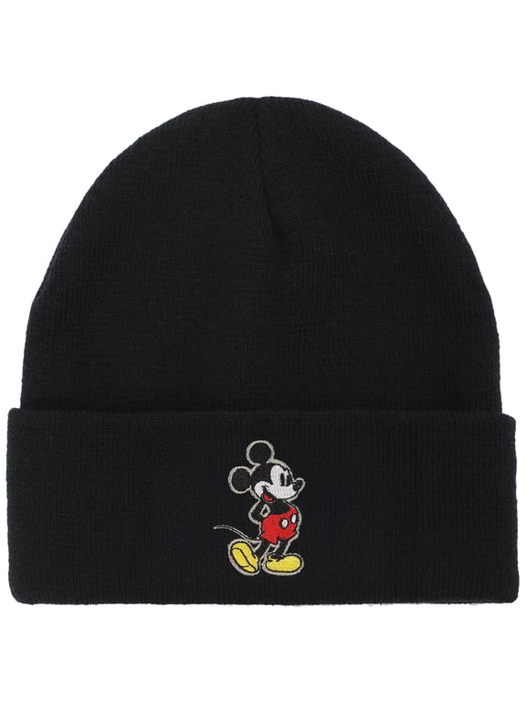 Mickey Mouse Mickey Embroidery Black Acrylic Knit Standard Cuff Beanie