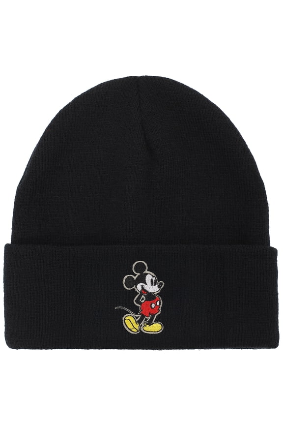 Mickey Mouse Mickey Embroidery Black Acrylic Knit Standard Cuff Beanie