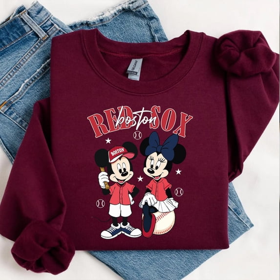 Mickey Mouse & Minne Red Sox Baseball Sweatshirt, Disney Sport Shirt,Maroon color,size M