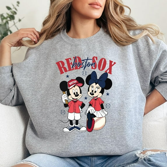 Mickey Mouse & Minne Red Sox Baseball Sweatshirt, Disney Sport Shirt,Sport Grey color,size XL
