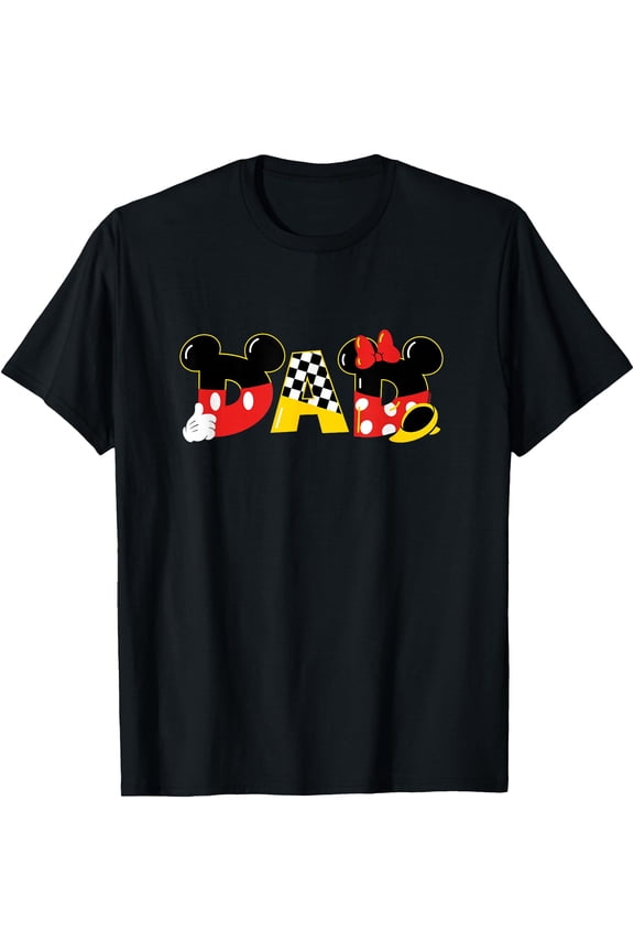 Mickey Mouse & Minnie Mouse Dad Father’s Day Birthday DTG Print Unisex T-Shirt,Black Color,Size M