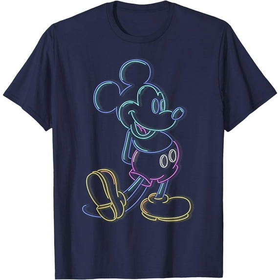 Mickey Mouse Neon Line Portrait DTG Print Unisex T-Shirt