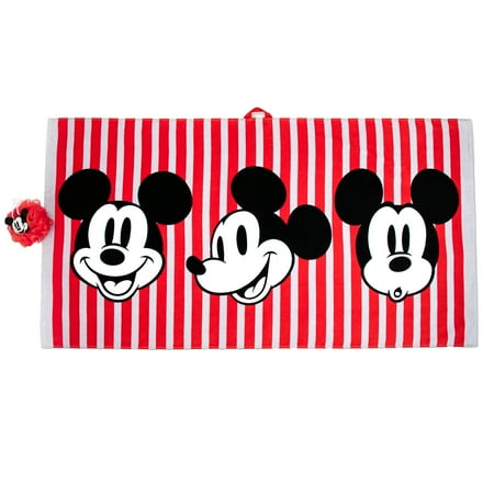 Mickey Mouse Oversized Bath Towel and Loofah Set, 30 x 58, Red, Disney
