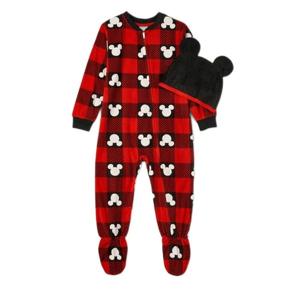 Mickey Mouse Plaid Check Print Pajama Sleeper with Hat, Size 4T