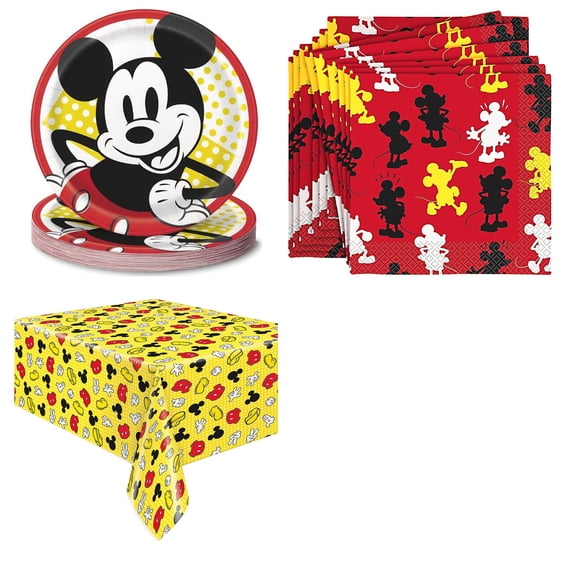 Mickey Mouse Plates, Napkins and Tablecloth Set for 16 Guests
