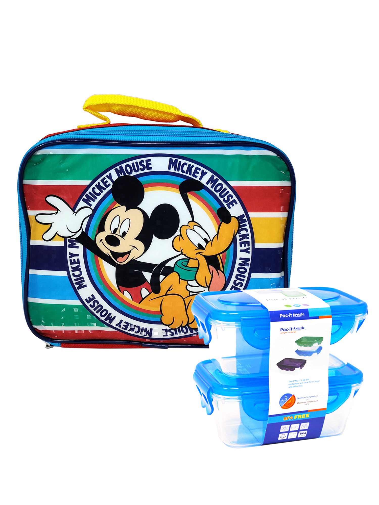Mickey Mouse Pluto Insulated Lunch Bag Disney & 2Pack Food Containers Set