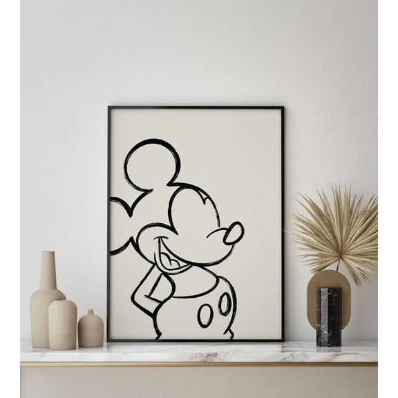 Mickey Mouse Print Artwork Drawing Painting Sketch Matte Minimal Modern Boho Home Decor Magic Kids Nursery Poster Printable, 16x24 UNFRAMED
