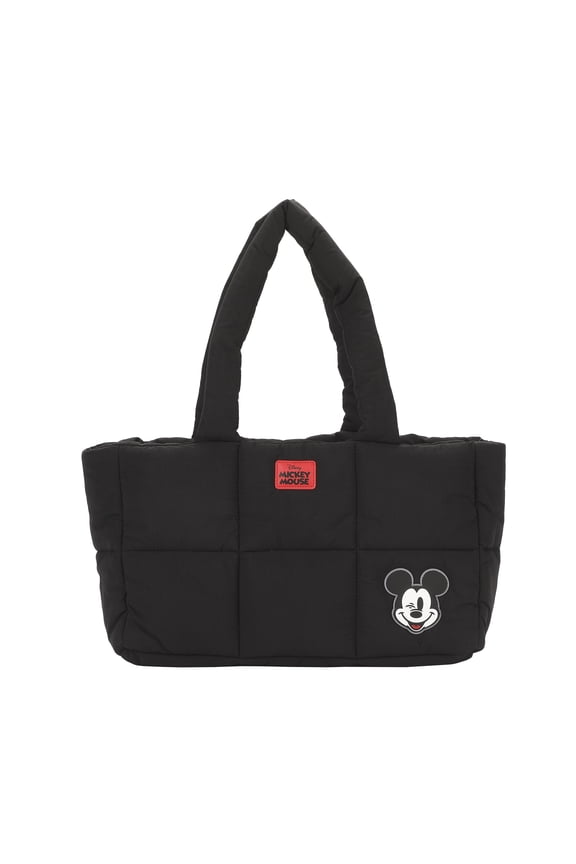 Mickey Mouse Quilted Puffer Tote Bag with Rubber and PU Badge