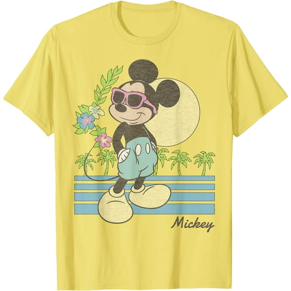 Mickey Mouse Retro Beach DTG Print Unisex T-Shirt,Cornsilk Color,Size L