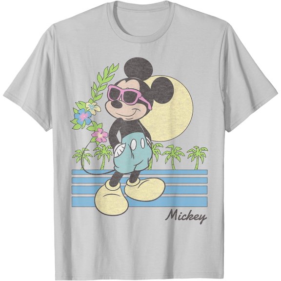 Mickey Mouse Retro Beach DTG Print Unisex T-Shirt,Ice Grey Color,Size L